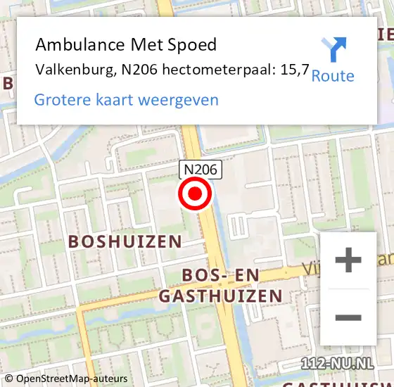 Locatie op kaart van de 112 melding: Ambulance Met Spoed Naar Valkenburg, N206 hectometerpaal: 15,7 op 20 juli 2016 11:44
