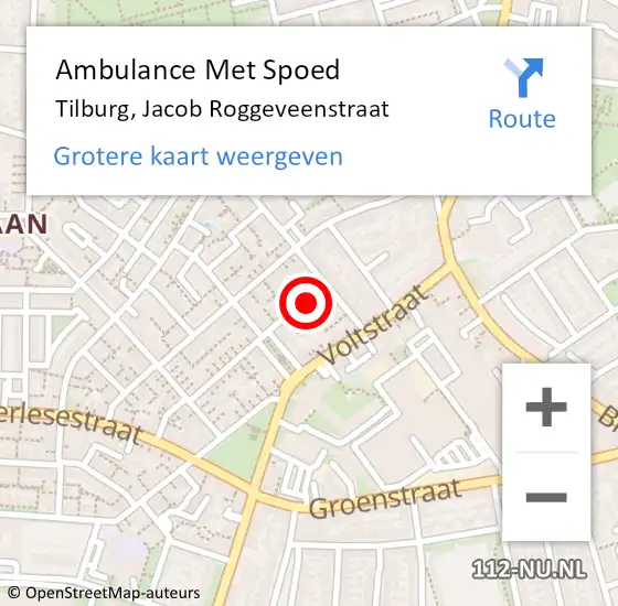 Locatie op kaart van de 112 melding: Ambulance Met Spoed Naar Tilburg, Jacob Roggeveenstraat op 22 juli 2016 00:54