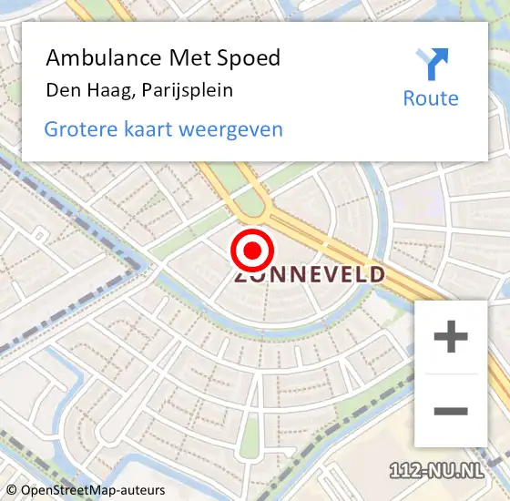 Locatie op kaart van de 112 melding: Ambulance Met Spoed Naar Den Haag, Parijsplein op 22 juli 2016 15:00