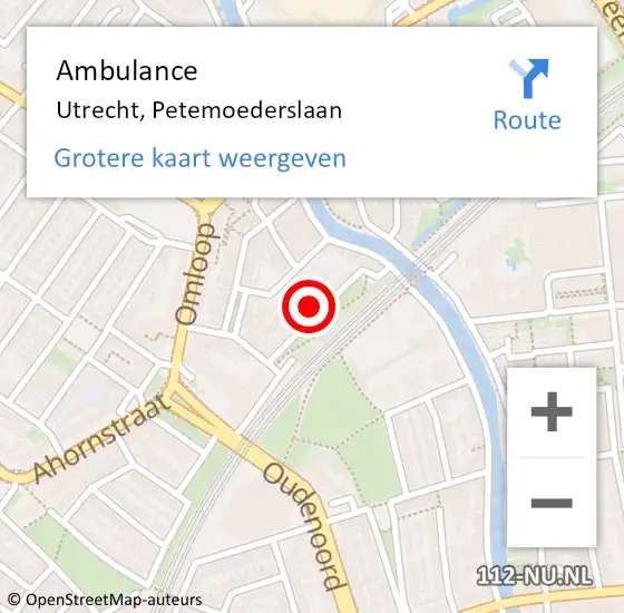 Locatie op kaart van de 112 melding: Ambulance Utrecht, Petemoederslaan op 22 juli 2016 15:03