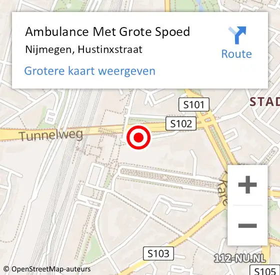 Locatie op kaart van de 112 melding: Ambulance Met Grote Spoed Naar Nijmegen, Hustinxstraat op 22 juli 2016 21:13