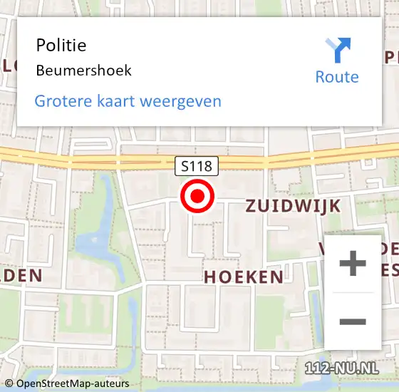 Locatie op kaart van de 112 melding: Politie Beumershoek op 22 juli 2016 22:27