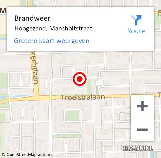 Locatie op kaart van de 112 melding: Brandweer Hoogezand, Mansholtstraat op 23 juli 2016 09:28