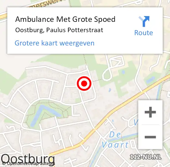 Locatie op kaart van de 112 melding: Ambulance Met Grote Spoed Naar Oostburg, Paulus Potterstraat op 23 juli 2016 16:27