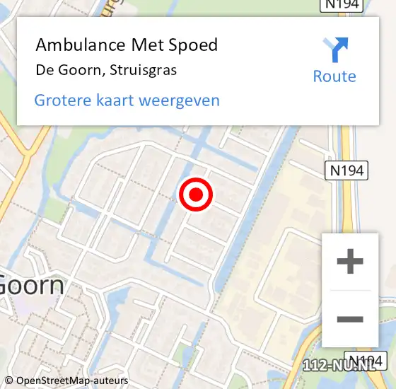 Locatie op kaart van de 112 melding: Ambulance Met Spoed Naar De Goorn, Struisgras op 25 juli 2016 06:29
