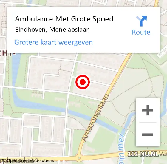 Locatie op kaart van de 112 melding: Ambulance Met Grote Spoed Naar Eindhoven, Menelaoslaan op 25 juli 2016 07:49