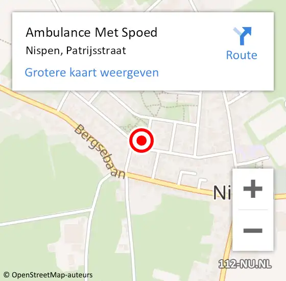 Locatie op kaart van de 112 melding: Ambulance Met Spoed Naar Nispen, Patrijsstraat op 25 juli 2016 16:41