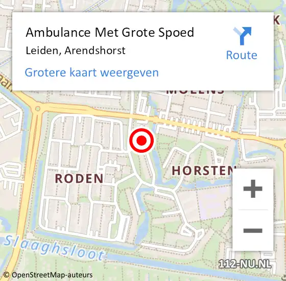 Locatie op kaart van de 112 melding: Ambulance Met Grote Spoed Naar Leiden, Arendshorst op 25 juli 2016 20:03