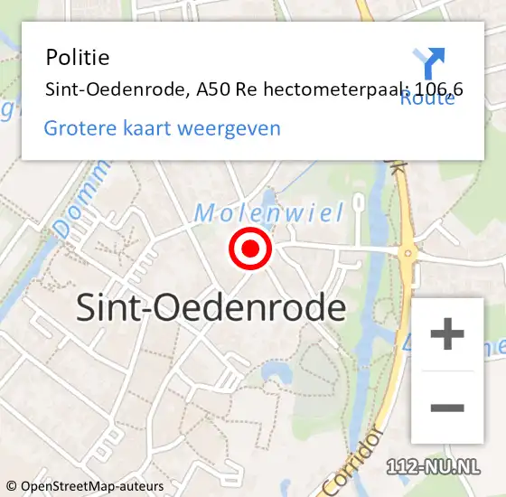 Locatie op kaart van de 112 melding: Politie Sint-Oedenrode, A50 Re hectometerpaal: 106,6 op 25 juli 2016 21:34