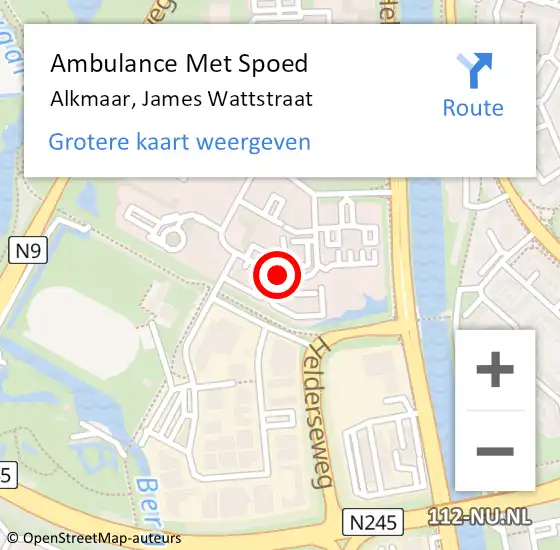 Locatie op kaart van de 112 melding: Ambulance Met Spoed Naar Alkmaar, James Wattstraat op 26 juli 2016 10:15