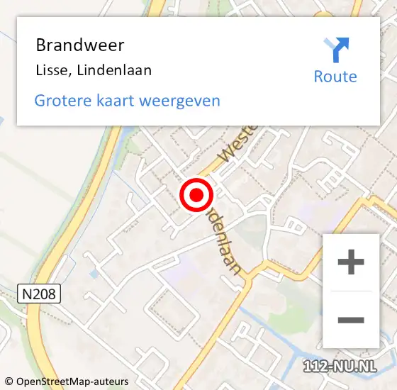 Locatie op kaart van de 112 melding: Brandweer Lisse, Lindenlaan op 26 juli 2016 10:19