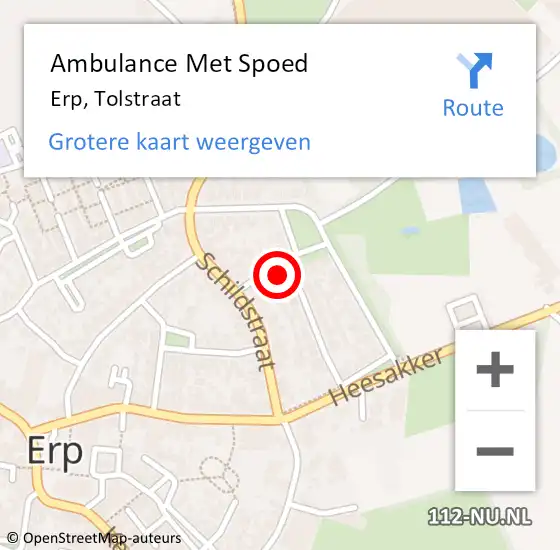 Locatie op kaart van de 112 melding: Ambulance Met Spoed Naar Erp, Tolstraat op 26 juli 2016 10:47