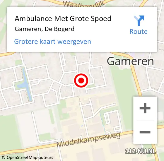 Locatie op kaart van de 112 melding: Ambulance Met Grote Spoed Naar Gameren, De Bogerd op 26 juli 2016 15:36