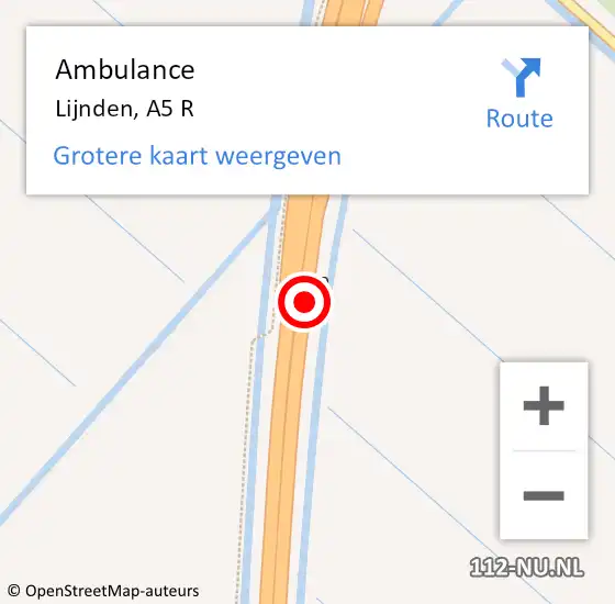 Locatie op kaart van de 112 melding: Ambulance Lijnden, A5 R op 26 juli 2016 17:02