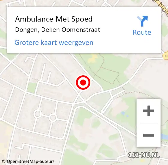 Locatie op kaart van de 112 melding: Ambulance Met Spoed Naar Dongen, Deken Oomenstraat op 26 juli 2016 17:59