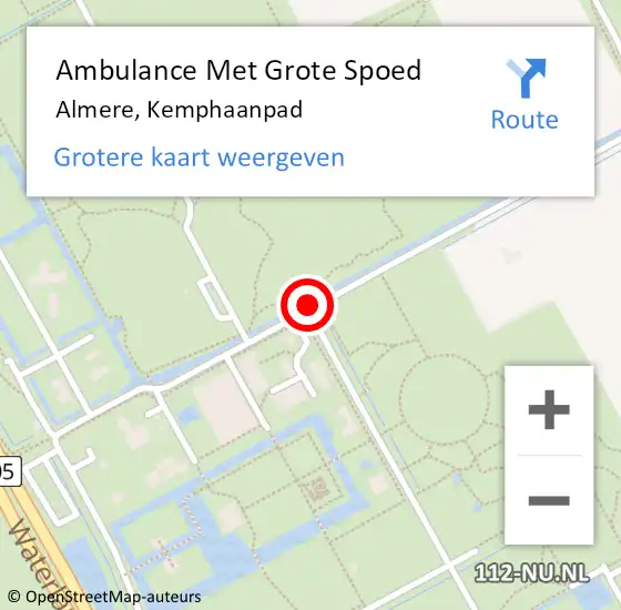 Locatie op kaart van de 112 melding: Ambulance Met Grote Spoed Naar Almere, Kemphaanpad op 26 juli 2016 19:39