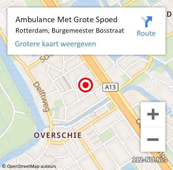 Locatie op kaart van de 112 melding: Ambulance Met Grote Spoed Naar Rotterdam, Burgemeester Bosstraat op 26 juli 2016 23:08