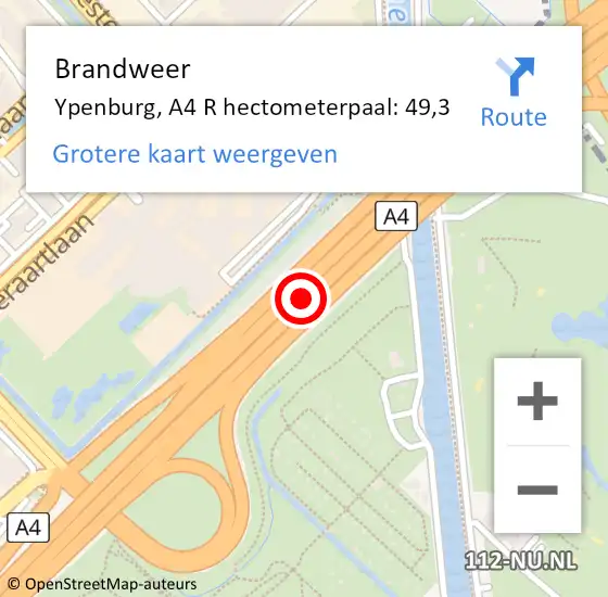 Locatie op kaart van de 112 melding: Brandweer Ypenburg, A4 R hectometerpaal: 49,0 op 27 juli 2016 00:28