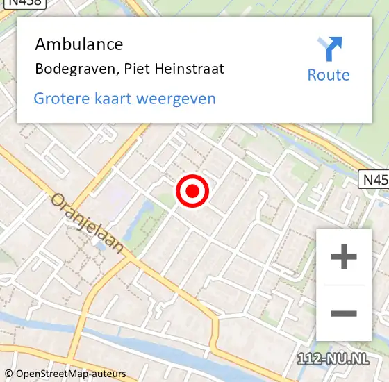 Locatie op kaart van de 112 melding: Ambulance Bodegraven, Piet Heinstraat op 27 juli 2016 09:17