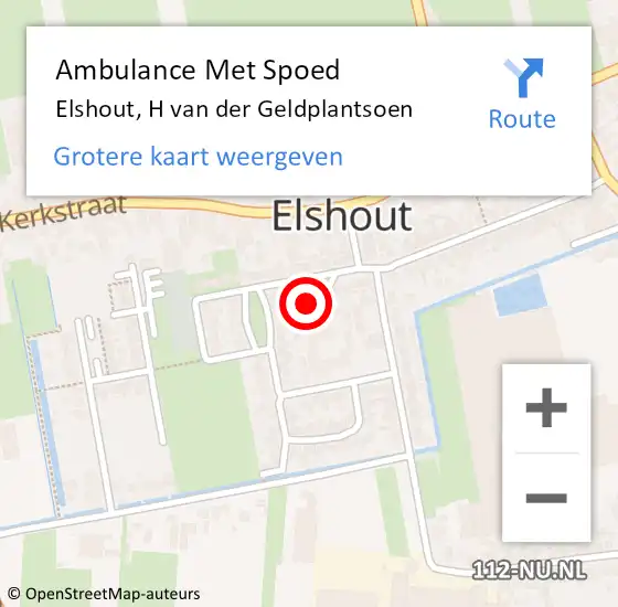 Locatie op kaart van de 112 melding: Ambulance Met Spoed Naar Elshout, H van der Geldplantsoen op 27 juli 2016 11:58