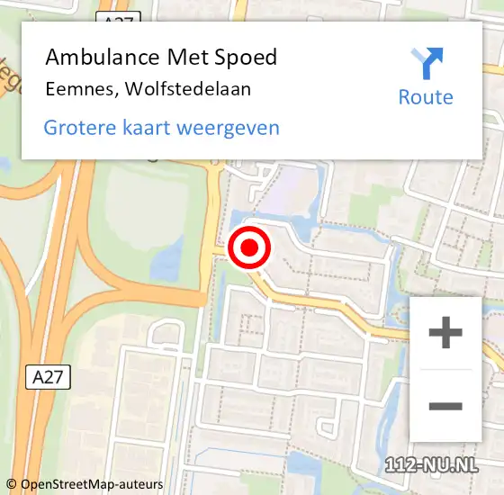 Locatie op kaart van de 112 melding: Ambulance Met Spoed Naar Eemnes, Wolfstedelaan op 27 juli 2016 11:59