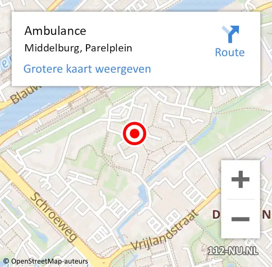 Locatie op kaart van de 112 melding: Ambulance Middelburg, Parelplein op 27 juli 2016 14:45