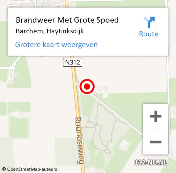 Locatie op kaart van de 112 melding: Brandweer Met Grote Spoed Naar Barchem, Haytinksdijk op 27 juli 2016 19:48