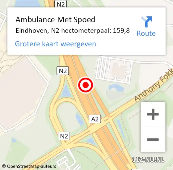 Locatie op kaart van de 112 melding: Ambulance Met Spoed Naar Eindhoven, N2 hectometerpaal: 169,8 op 28 juli 2016 07:36