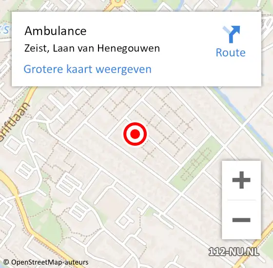 Locatie op kaart van de 112 melding: Ambulance Zeist, Laan van Henegouwen op 28 juli 2016 10:02