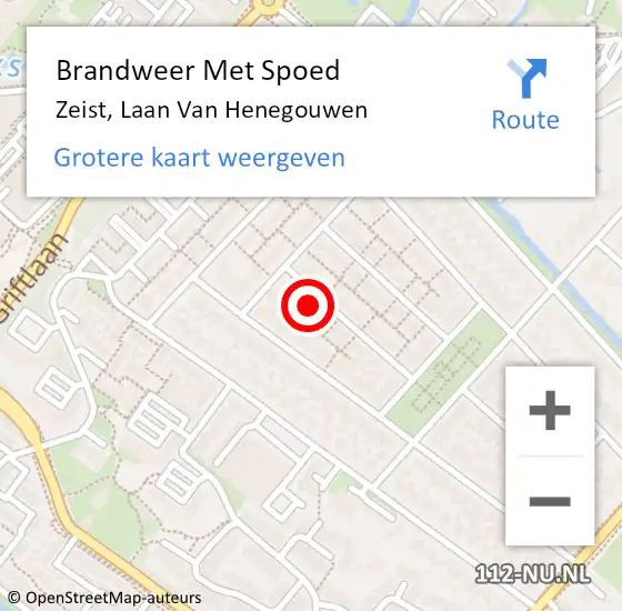 Locatie op kaart van de 112 melding: Brandweer Met Spoed Naar Zeist, Laan Van Henegouwen op 28 juli 2016 11:02