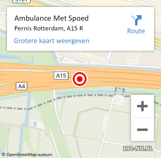 Locatie op kaart van de 112 melding: Ambulance Met Spoed Naar Pernis Rotterdam, A15 R op 28 juli 2016 11:18