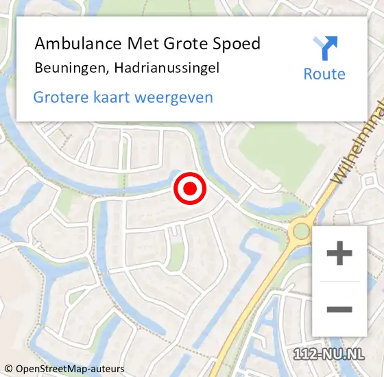 Locatie op kaart van de 112 melding: Ambulance Met Grote Spoed Naar Beuningen, Hadrianussingel op 28 juli 2016 13:18
