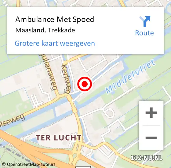 Locatie op kaart van de 112 melding: Ambulance Met Spoed Naar Maasland, Trekkade op 28 juli 2016 14:43