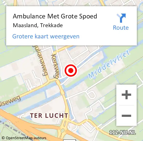Locatie op kaart van de 112 melding: Ambulance Met Grote Spoed Naar Maasland, Trekkade op 28 juli 2016 14:45
