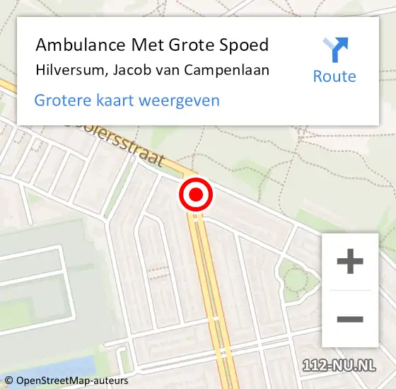 Locatie op kaart van de 112 melding: Ambulance Met Grote Spoed Naar Hilversum, Jacob van Campenlaan op 28 juli 2016 15:59