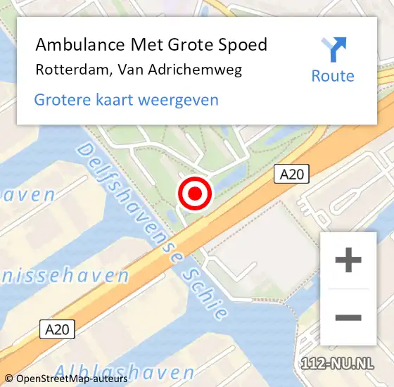 Locatie op kaart van de 112 melding: Ambulance Met Grote Spoed Naar Rotterdam, Van Adrichemweg op 28 juli 2016 16:31