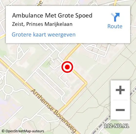 Locatie op kaart van de 112 melding: Ambulance Met Grote Spoed Naar Zeist, Prinses Marijkelaan op 28 juli 2016 19:45