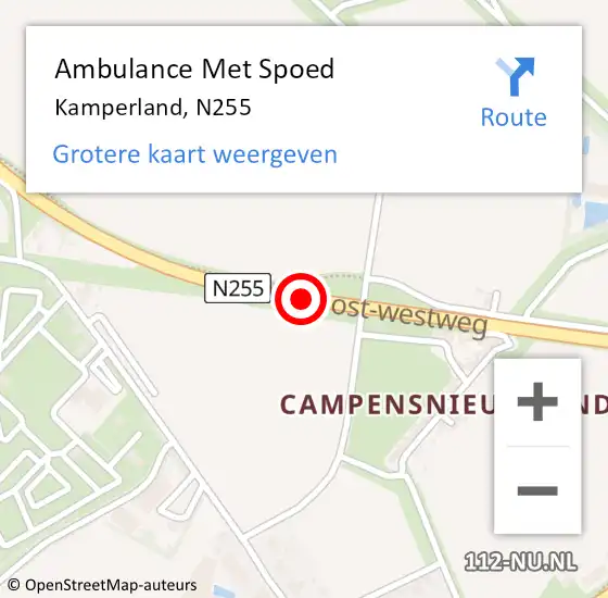 Locatie op kaart van de 112 melding: Ambulance Met Spoed Naar Kamperland, N255 op 28 juli 2016 21:08