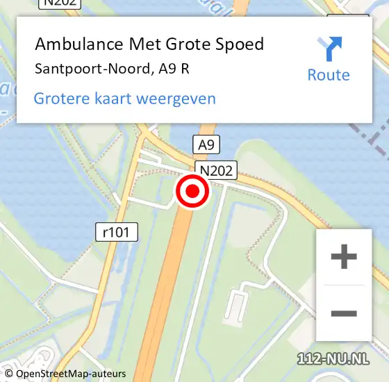 Locatie op kaart van de 112 melding: Ambulance Met Grote Spoed Naar Santpoort-Noord, A9 R op 29 juli 2016 11:58