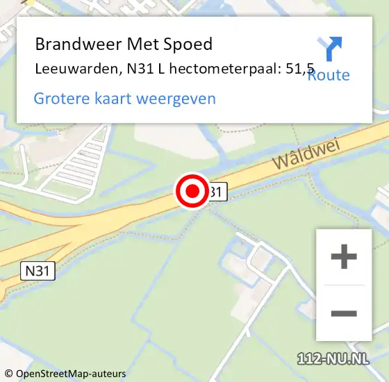Locatie op kaart van de 112 melding: Brandweer Met Spoed Naar Leeuwarden, N31 L hectometerpaal: 51,5 op 29 juli 2016 12:52