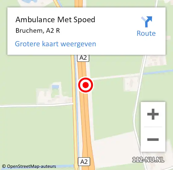 Locatie op kaart van de 112 melding: Ambulance Met Spoed Naar Bruchem, A2 R hectometerpaal: 104,6 op 30 juli 2016 09:44
