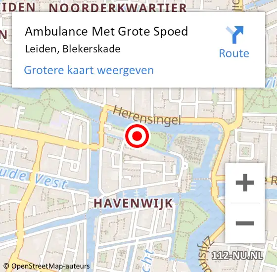 Locatie op kaart van de 112 melding: Ambulance Met Grote Spoed Naar Leiden, Blekerskade op 31 juli 2016 08:00
