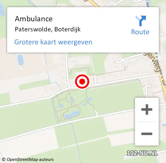 Locatie op kaart van de 112 melding: Ambulance Paterswolde, Boterdijk op 31 juli 2016 21:51
