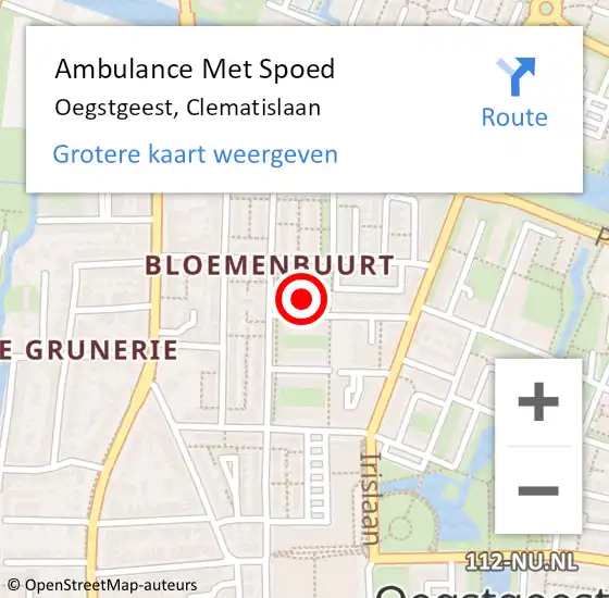 Locatie op kaart van de 112 melding: Ambulance Met Spoed Naar Oegstgeest, Clematislaan op 1 augustus 2016 13:50
