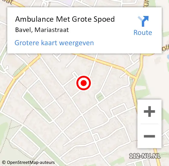 Locatie op kaart van de 112 melding: Ambulance Met Grote Spoed Naar Bavel, Mariastraat op 1 augustus 2016 22:54