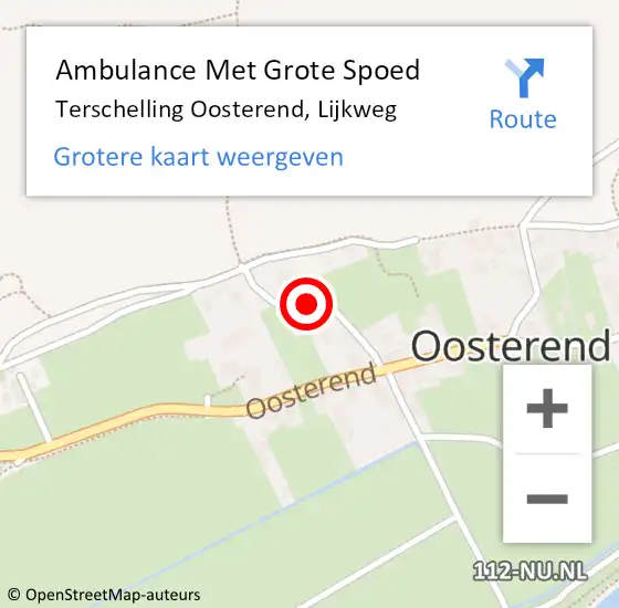 Locatie op kaart van de 112 melding: Ambulance Met Grote Spoed Naar Terschelling Oosterend, Lijkweg op 2 augustus 2016 10:13
