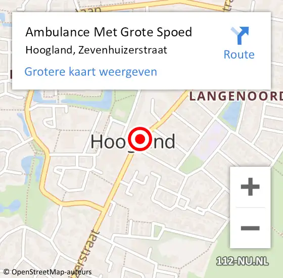 Locatie op kaart van de 112 melding: Ambulance Met Grote Spoed Naar Hoogland, Zevenhuizerstraat op 2 augustus 2016 15:33