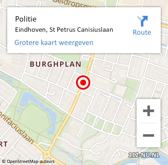 Locatie op kaart van de 112 melding: Politie Eindhoven, St Petrus Canisiuslaan op 2 augustus 2016 15:58