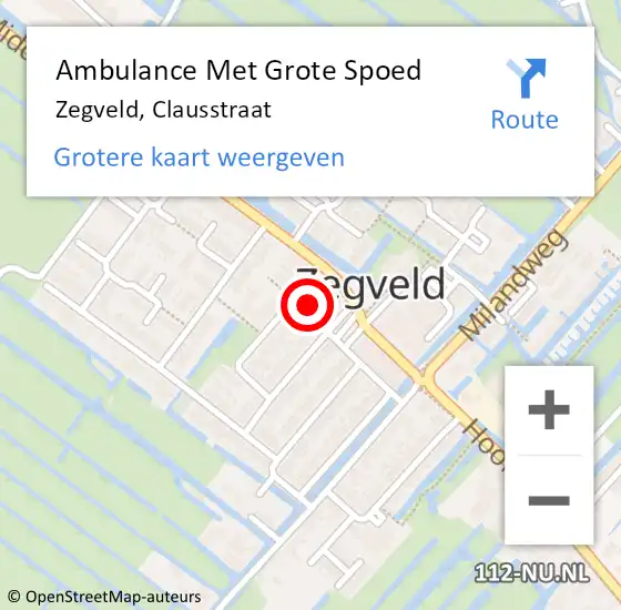 Locatie op kaart van de 112 melding: Ambulance Met Grote Spoed Naar Zegveld, Clausstraat op 2 augustus 2016 18:13