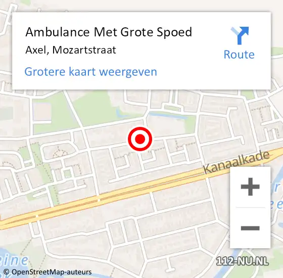 Locatie op kaart van de 112 melding: Ambulance Met Grote Spoed Naar Axel, Mozartstraat op 2 augustus 2016 21:06
